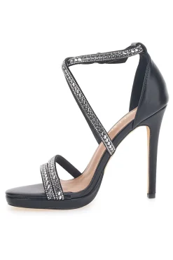 Sandali Neri con Tacco e Strass First Lady 459