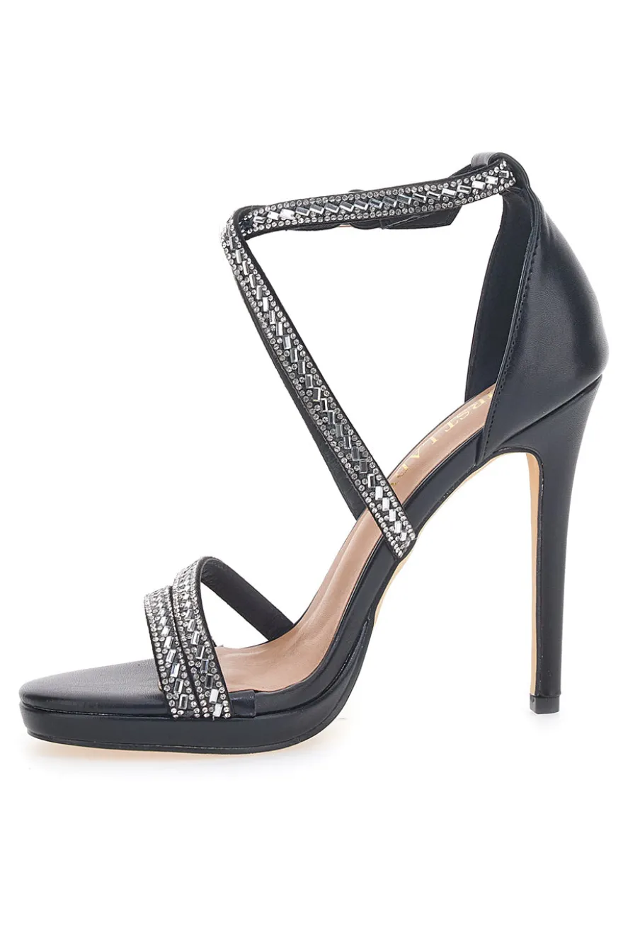 Sandali Neri con Tacco e Strass First Lady 459