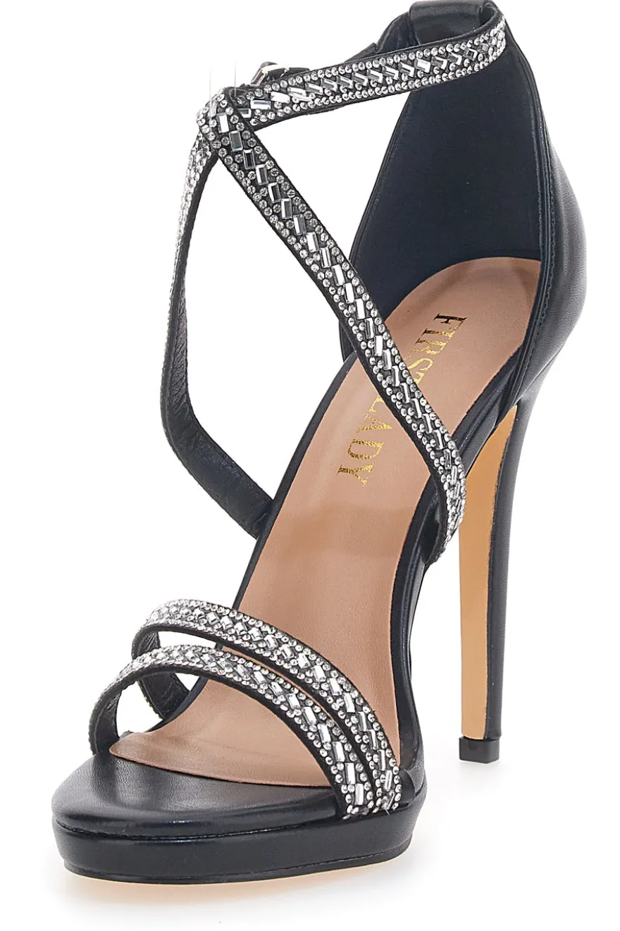 Sandali Neri con Tacco e Strass First Lady 459