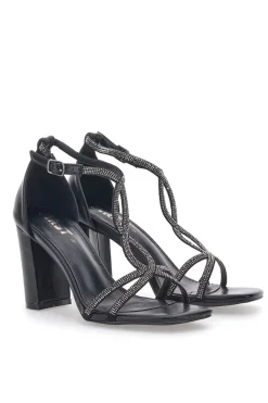 Sandali Neri Con Tacco e Strass The First 257