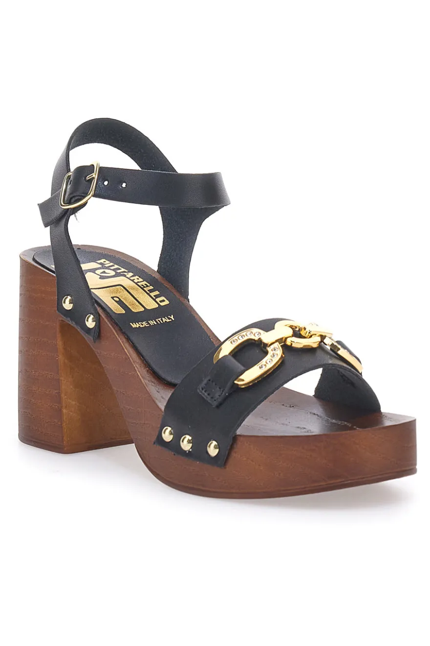 Sandali neri con tacco largo e catena dorata Pittarello Love 9086