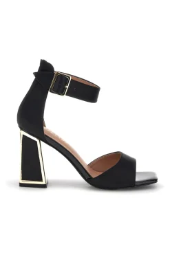 Sandali neri con tacco largo e cinturino First lady P698