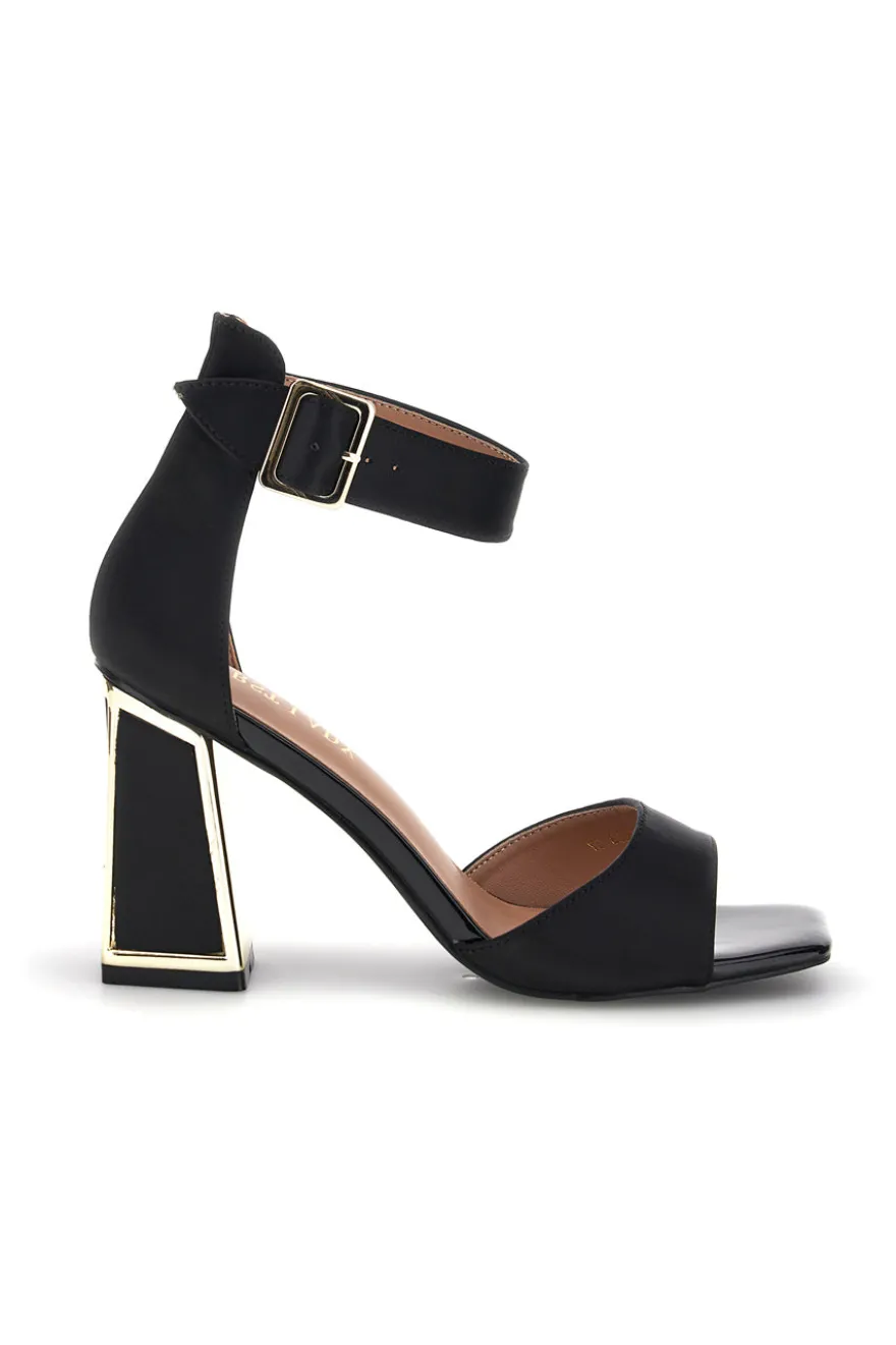 Sandali neri con tacco largo e cinturino First lady P698