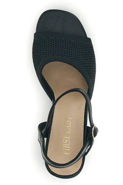 Sandali neri con tacco largo e cinturino First lady P694