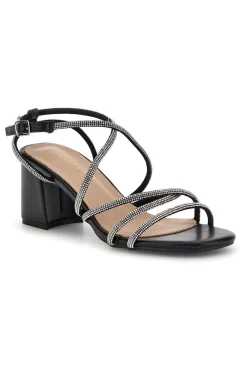 Sandali neri con tacco largo e listini First lady P708