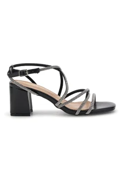 Sandali neri con tacco largo e listini First lady P708