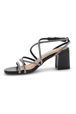 Sandali neri con tacco largo e listini First lady P708