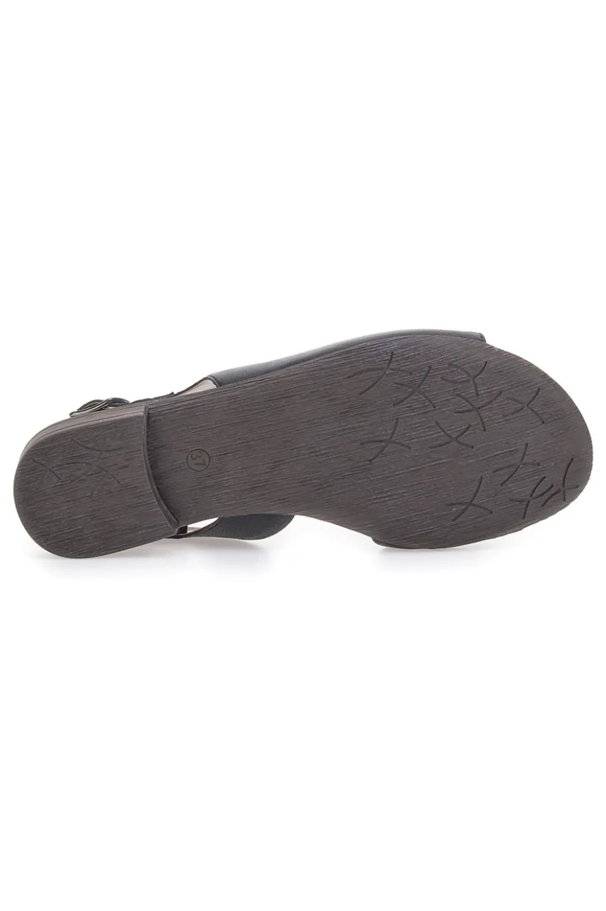 Sandali Neri con Tomaia in Pelle e Tacco Basso PITTARELLO LOOK 225110