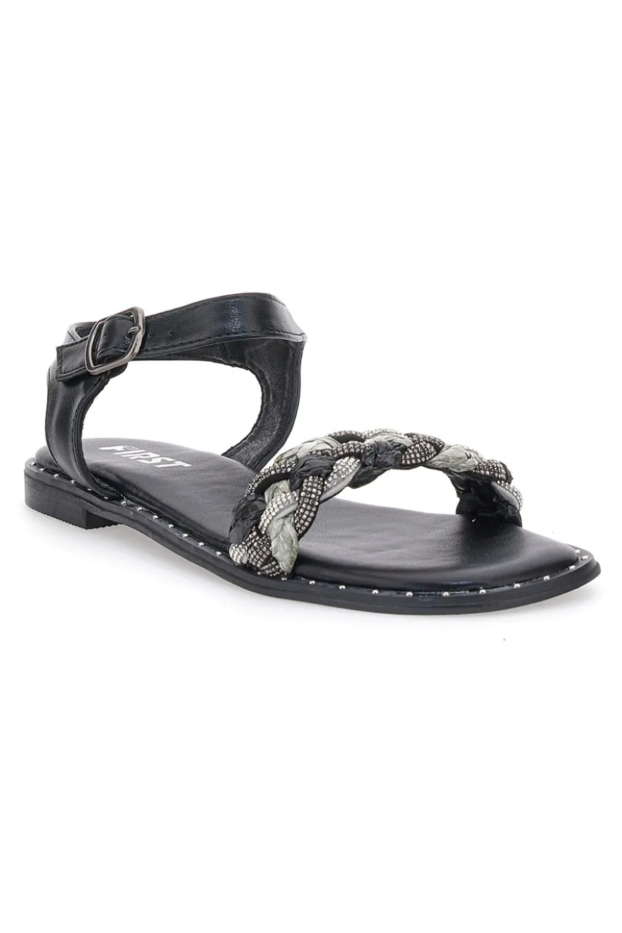 Sandali Neri con Treccia The First 92119
