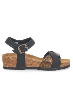 Sandali neri con zeppa e cinturino Bio Up 306