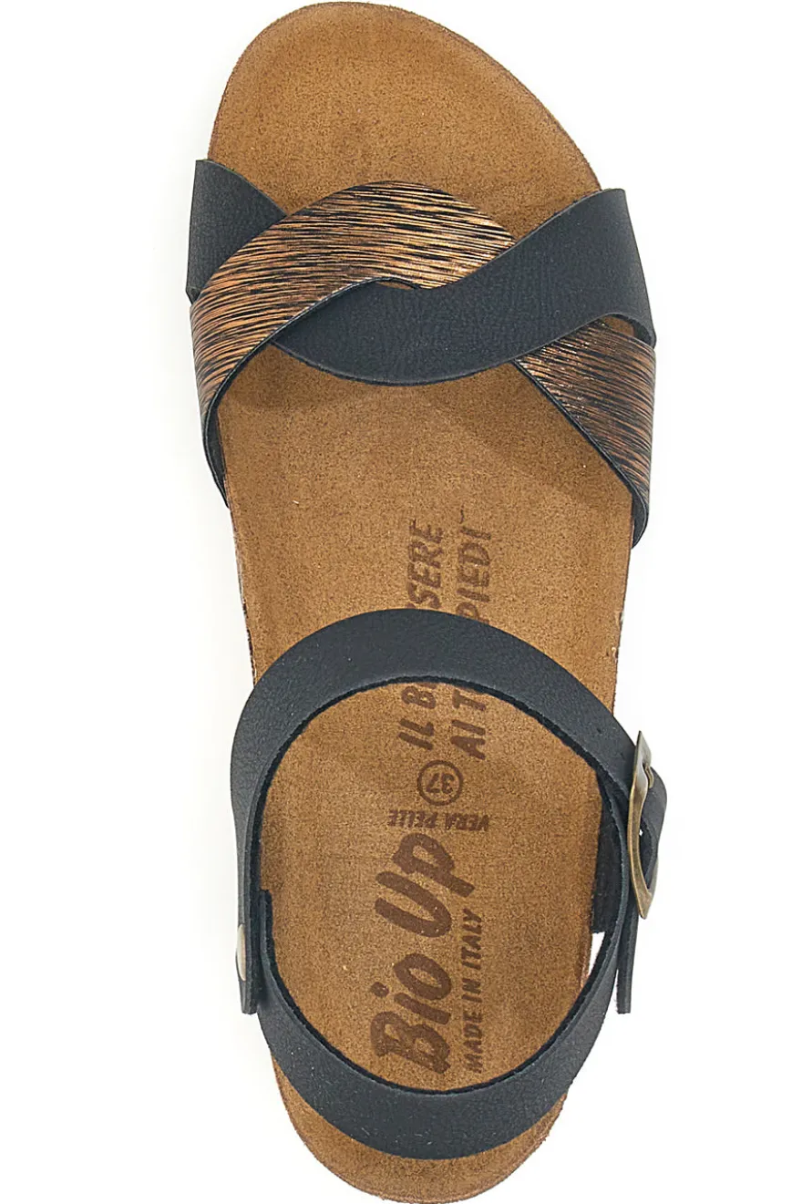 Sandali neri con zeppa e cinturino Bio Up 306
