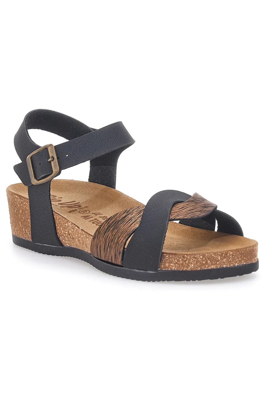 Sandali neri con zeppa e cinturino Bio Up 306