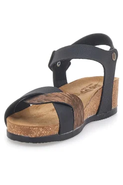 Sandali neri con zeppa e cinturino Bio Up 306