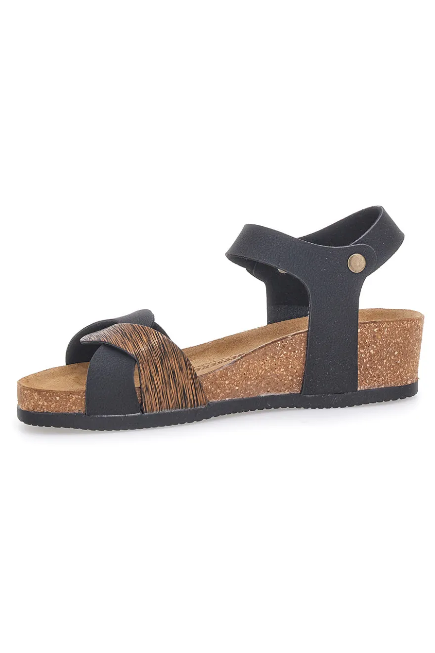Sandali neri con zeppa e cinturino Bio Up 306