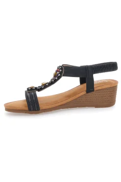 Sandali Neri Con Zeppa e Perline Prima Riga FT0893