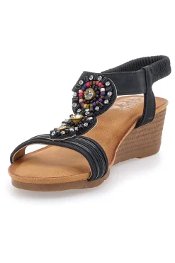 Sandali Neri Con Zeppa e Perline Prima Riga FT0893