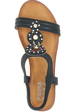 Sandali Neri Con Zeppa e Perline Prima Riga FT0893