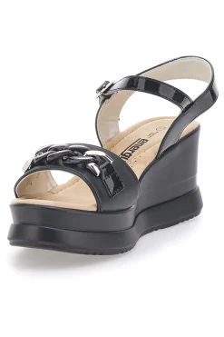 Sandali neri con zeppa e catena frontale ENERGY E486