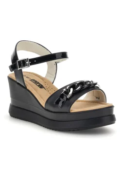 Sandali Neri con zeppa e catena decorativa Energy E486