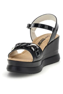 Sandali Neri con zeppa e catena decorativa Energy E486