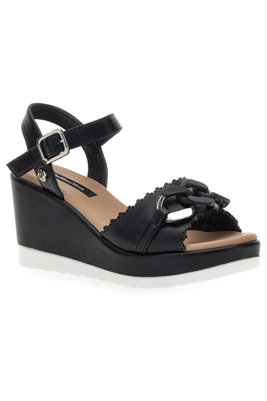 Sandali neri con zeppa e catena decorativa Gmv SA0439