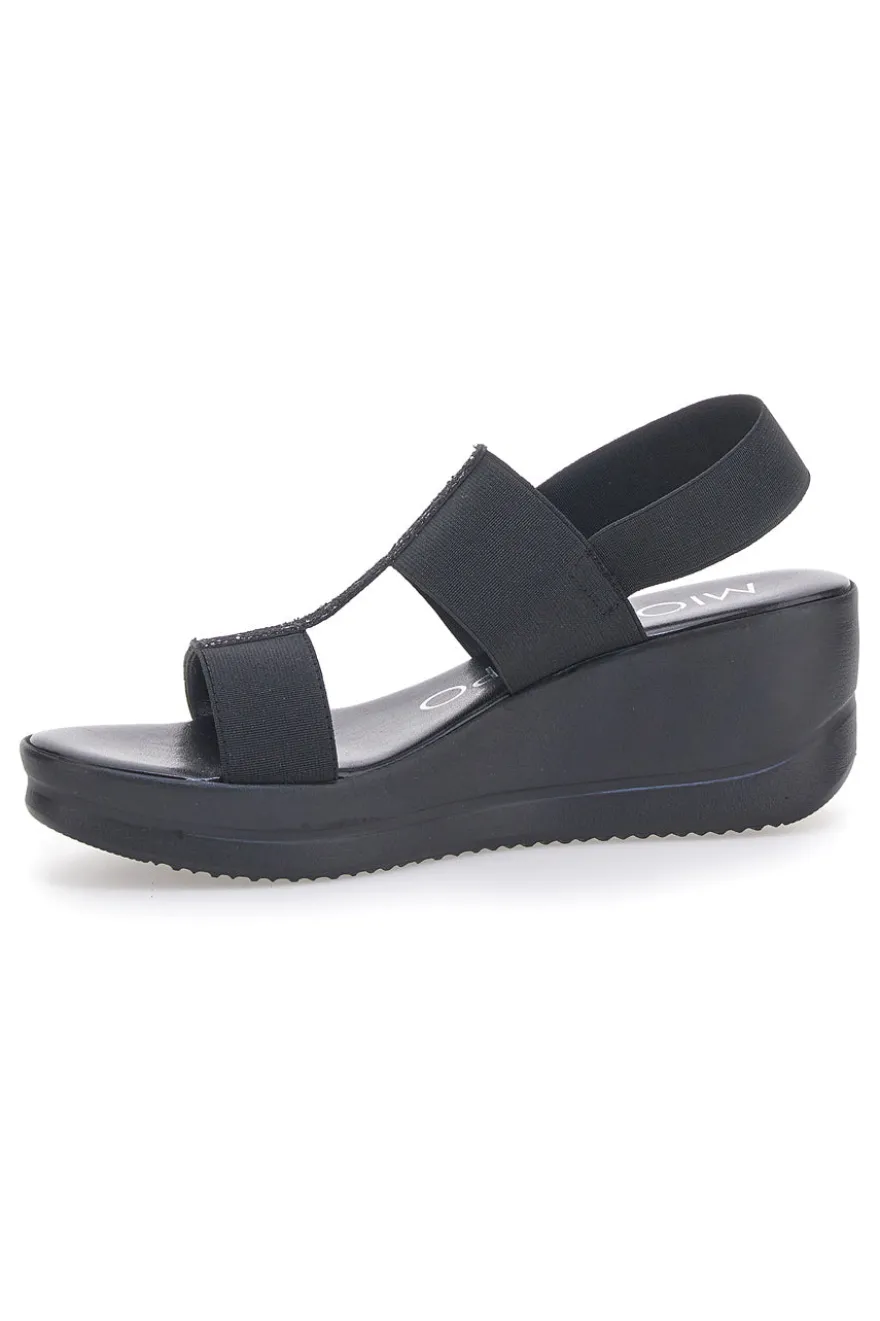 Sandali Neri Con Zeppa Elasticizzati MIO TEMPO 2210/9738