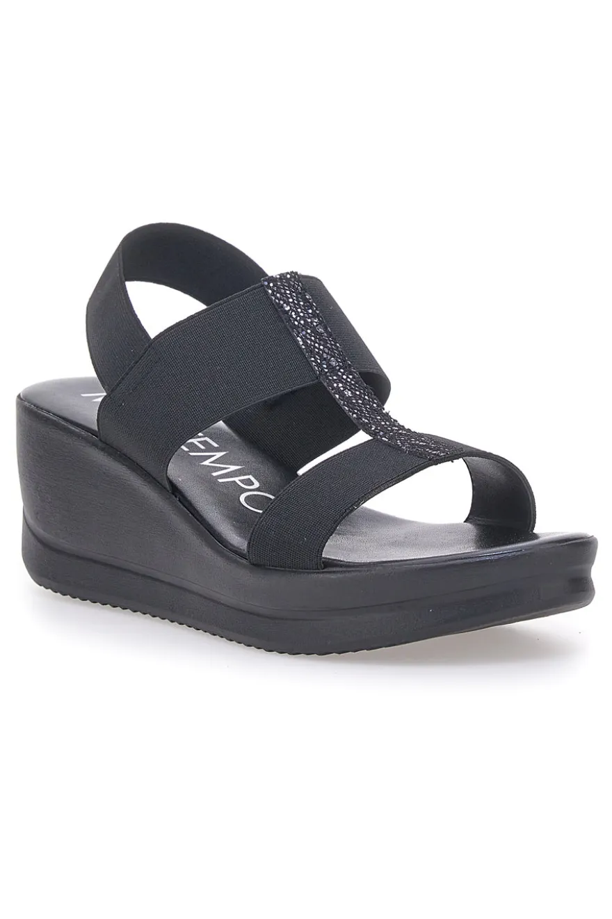 Sandali Neri Con Zeppa Elasticizzati MIO TEMPO 2210/9738