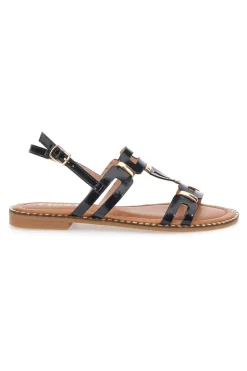 Sandali Neri e Oro Con Suola Flat The First 19465