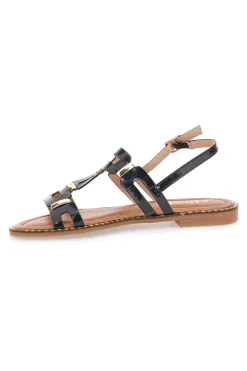 Sandali Neri e Oro Con Suola Flat The First 19465
