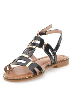 Sandali Neri e Oro Con Suola Flat The First 19465