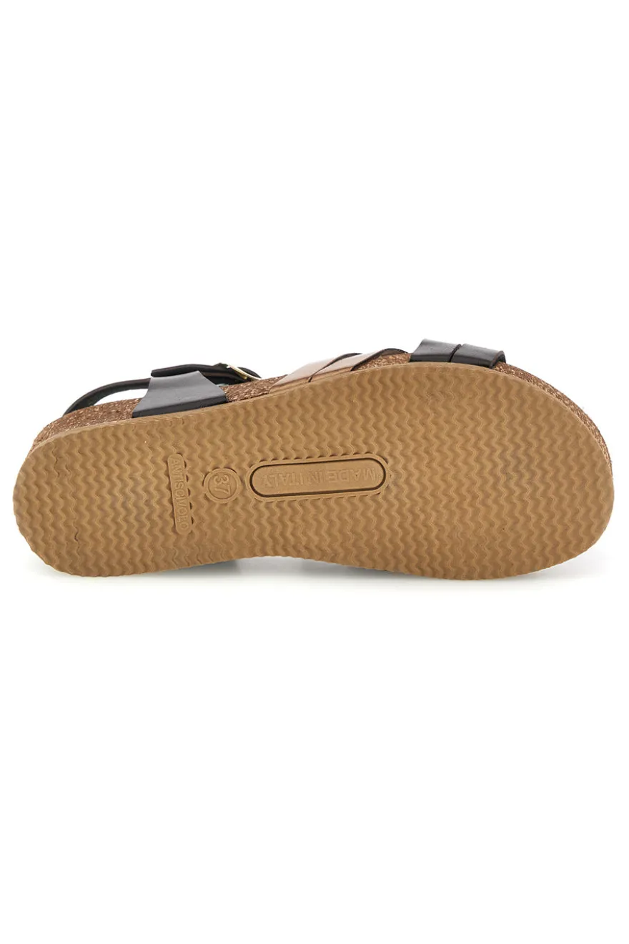 Sandali neri e rame con sottopiede in pelle Pittarello Eco 293A850SR