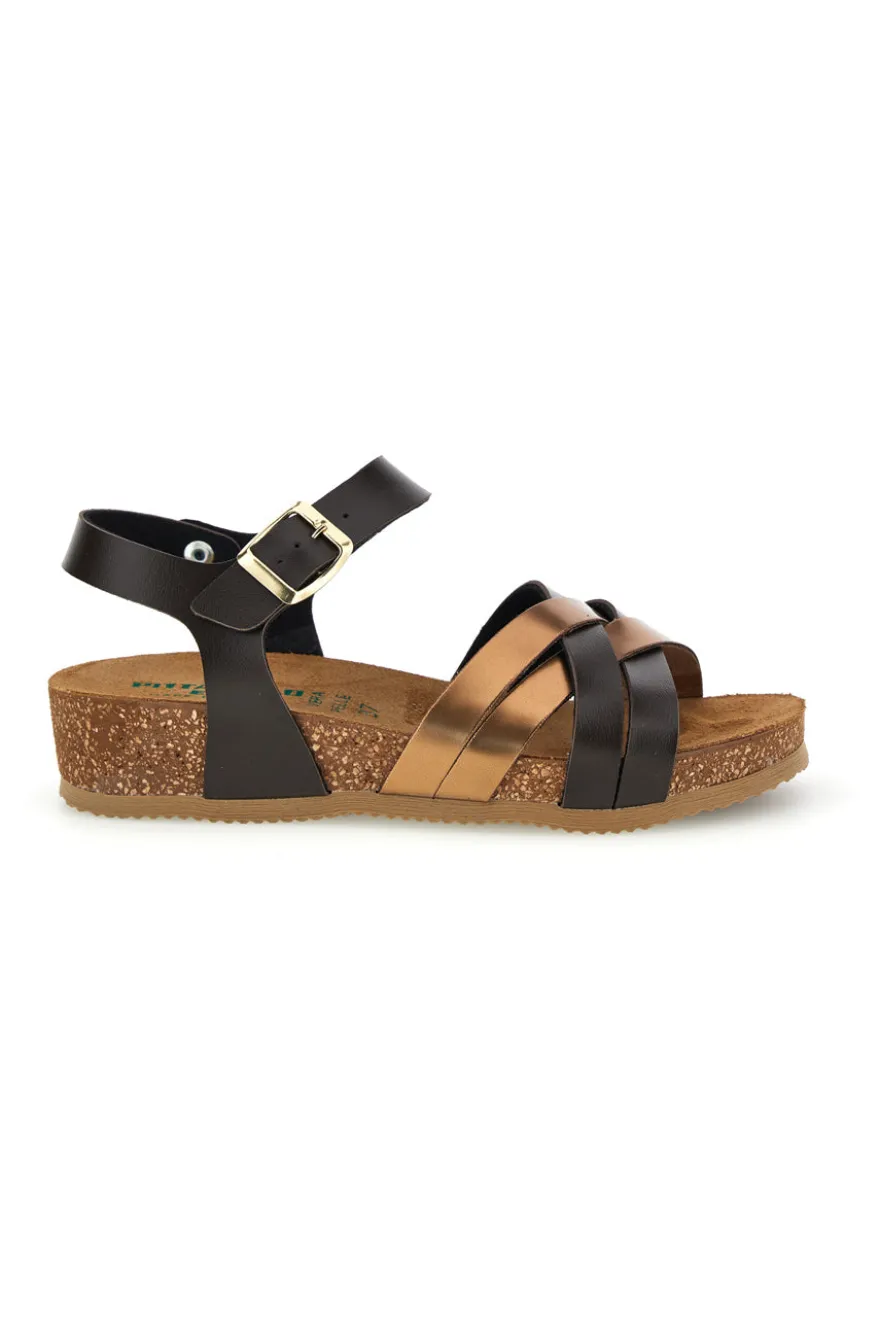 Sandali neri e rame con sottopiede in pelle Pittarello Eco 293A850SR
