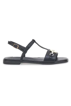 Sandali Neri Flat con Dettaglio Catena Ferre' F251