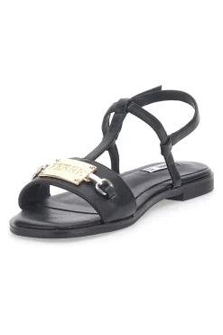 Sandali Neri Flat con Dettaglio Catena Ferre' F251