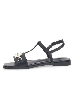 Sandali Neri Flat con Dettaglio Catena Ferre' F251