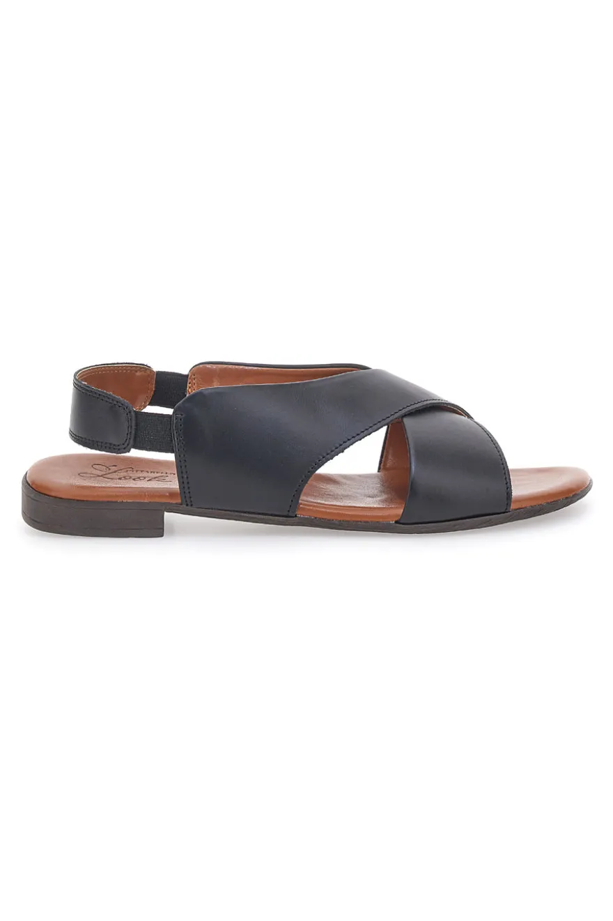 Sandali Neri Flat In Vera Pelle Con Elastico Pittarello Look 225435