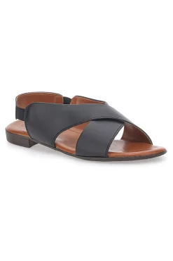 Sandali Neri Flat In Vera Pelle Con Elastico Pittarello Look 225435