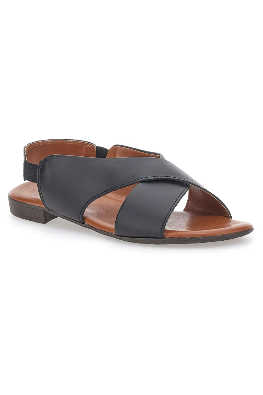 Sandali Neri Flat In Vera Pelle Con Elastico Pittarello Look 225435