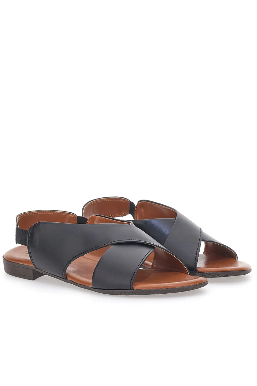 Sandali Neri Flat In Vera Pelle Con Elastico Pittarello Look 225435