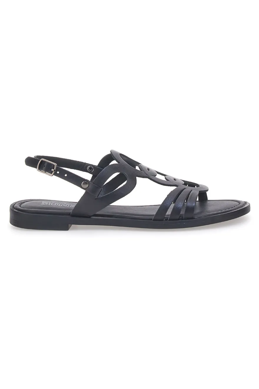 Sandali Neri Flat In Vera Pelle Pittarello Sun A6440101