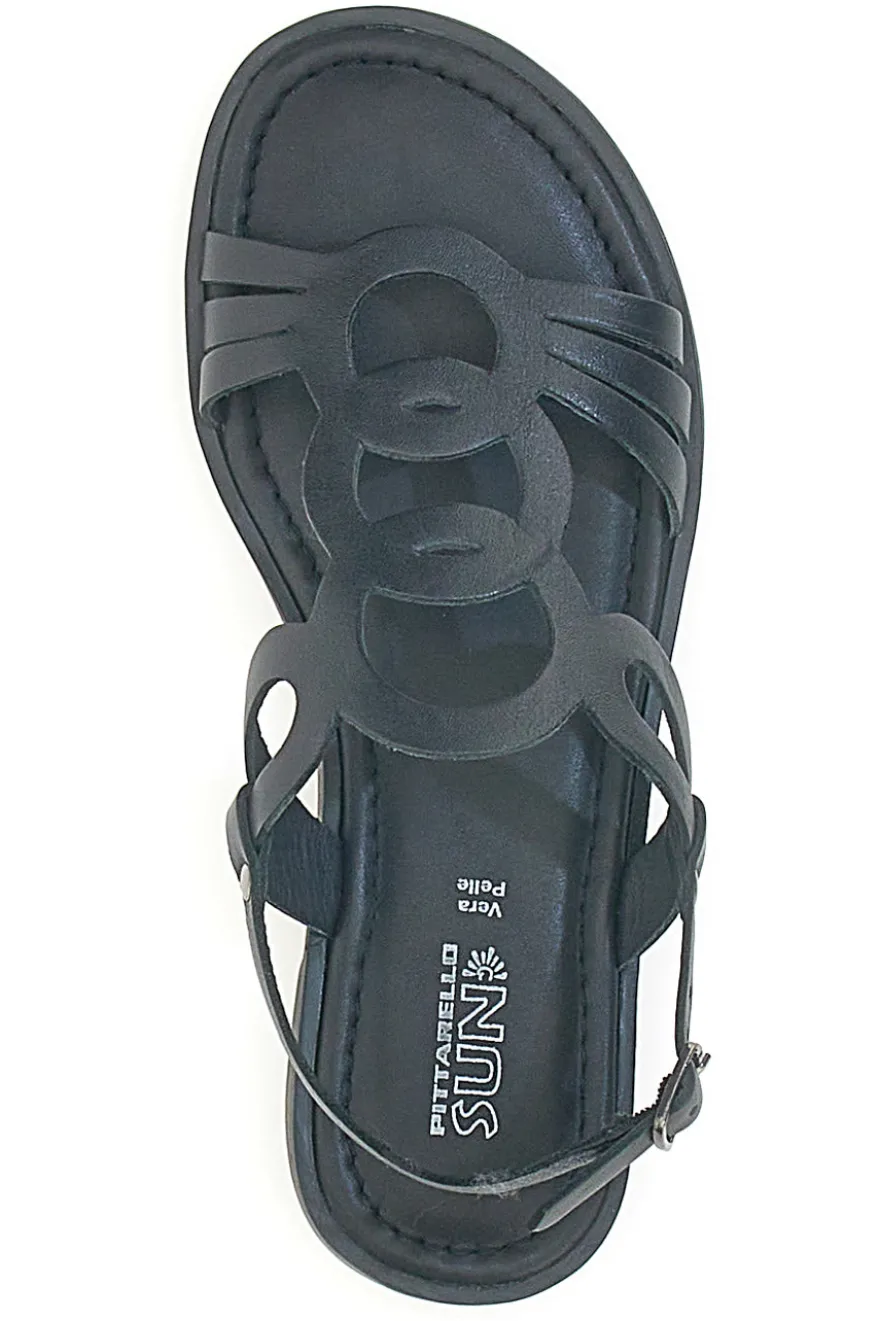 Sandali Neri Flat In Vera Pelle Pittarello Sun A6440101