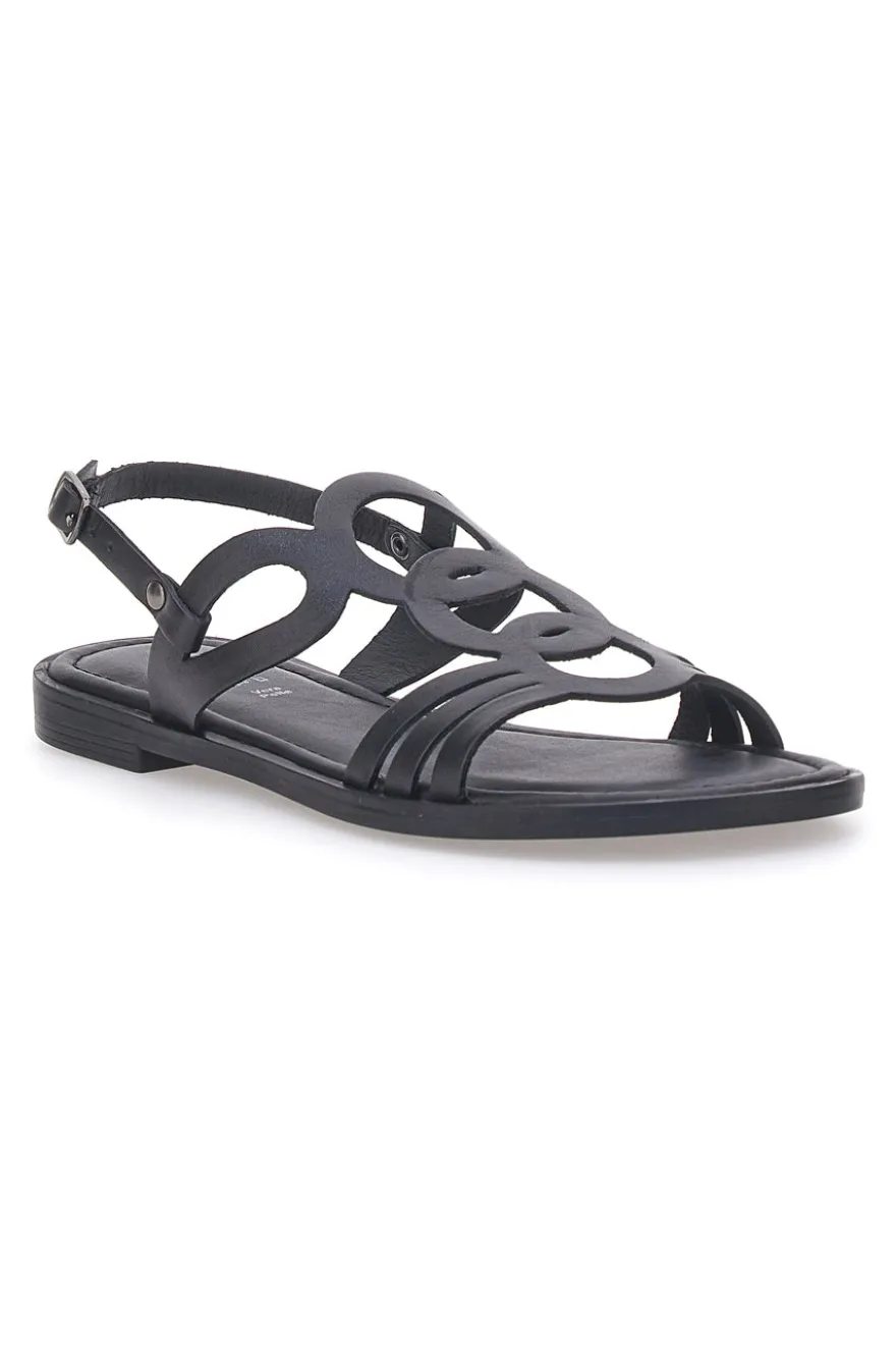 Sandali Neri Flat In Vera Pelle Pittarello Sun A6440101