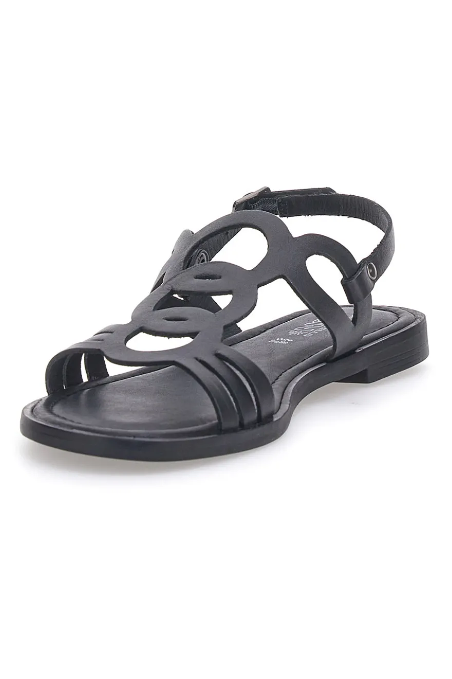 Sandali Neri Flat In Vera Pelle Pittarello Sun A6440101