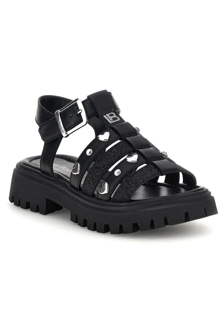 Sandali neri glitter con borchie e fibbie Laura Biagiotti 9021C9766