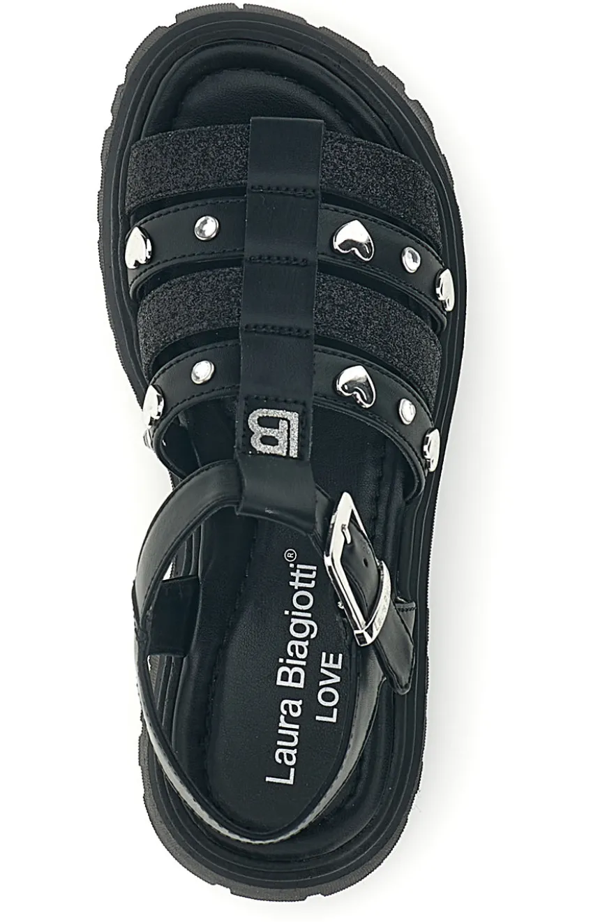 Sandali neri glitter con borchie e fibbie Laura Biagiotti 9021C9766