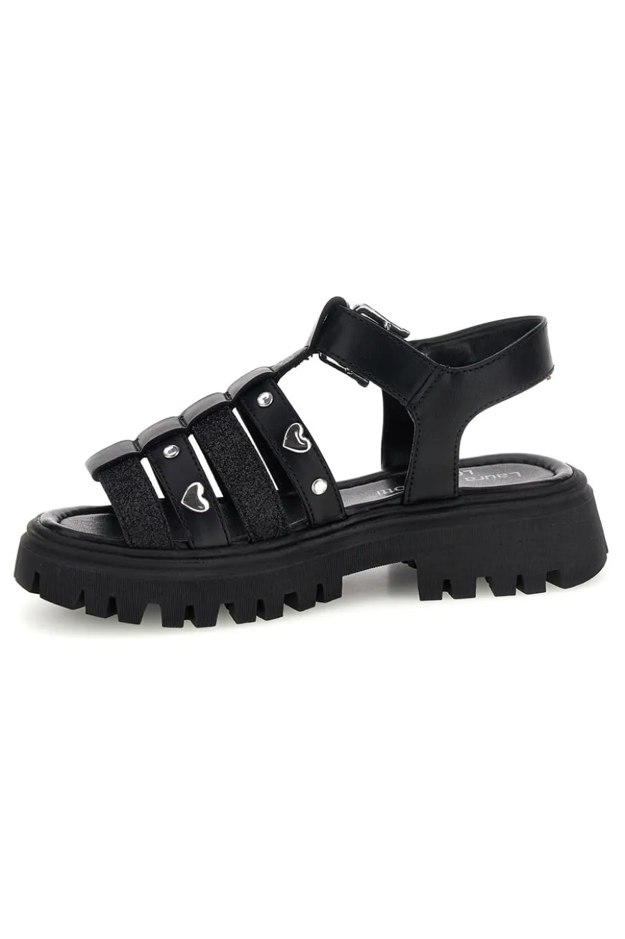 Sandali neri glitter con borchie e fibbie Laura Biagiotti 9021C9766