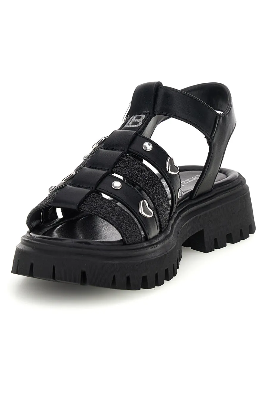 Sandali neri glitter con borchie e fibbie Laura Biagiotti 9021C9766