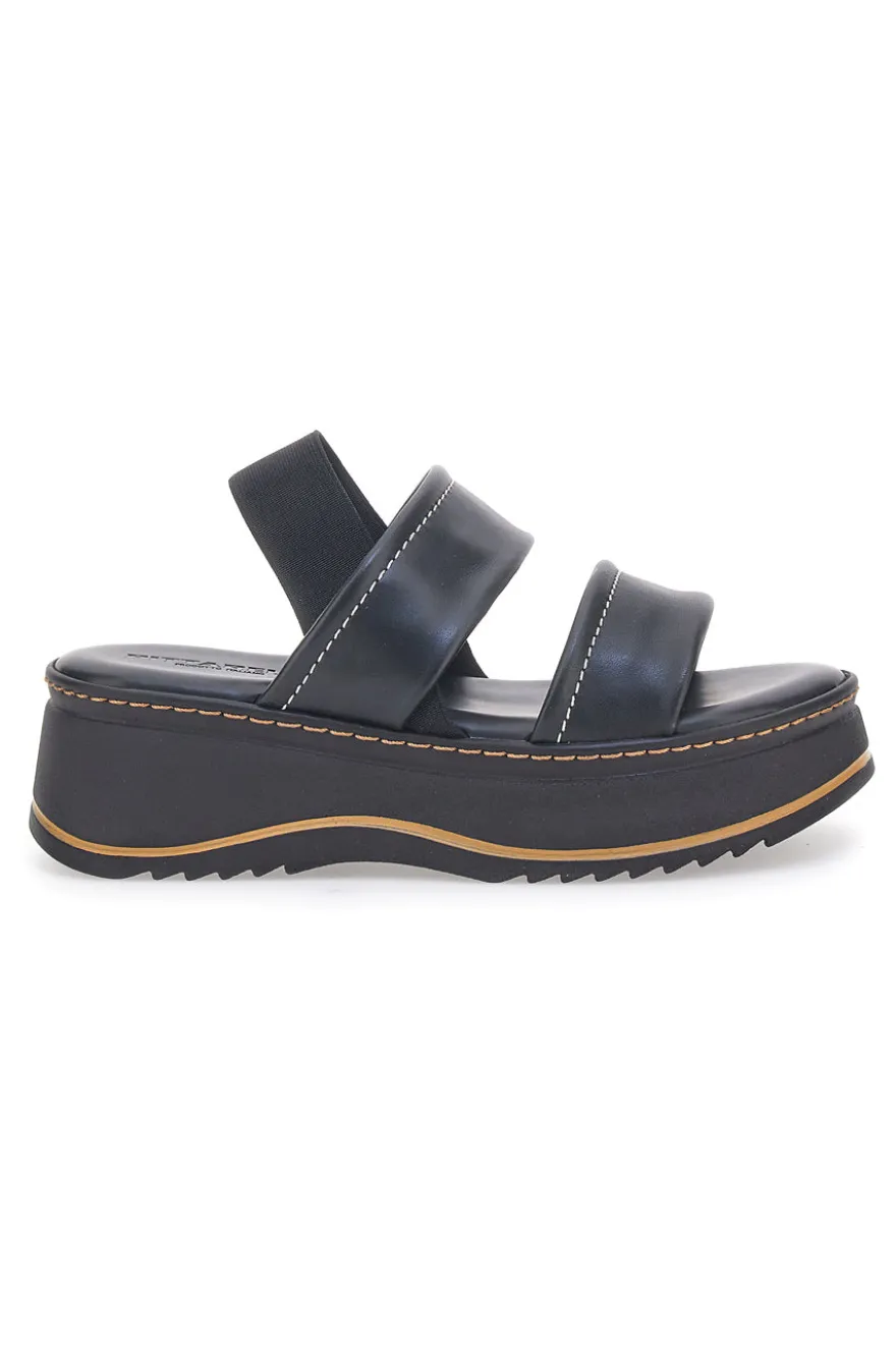 Sandali Neri in Pelle con Platform e Elastico Posteriore PITTARELLO 54874