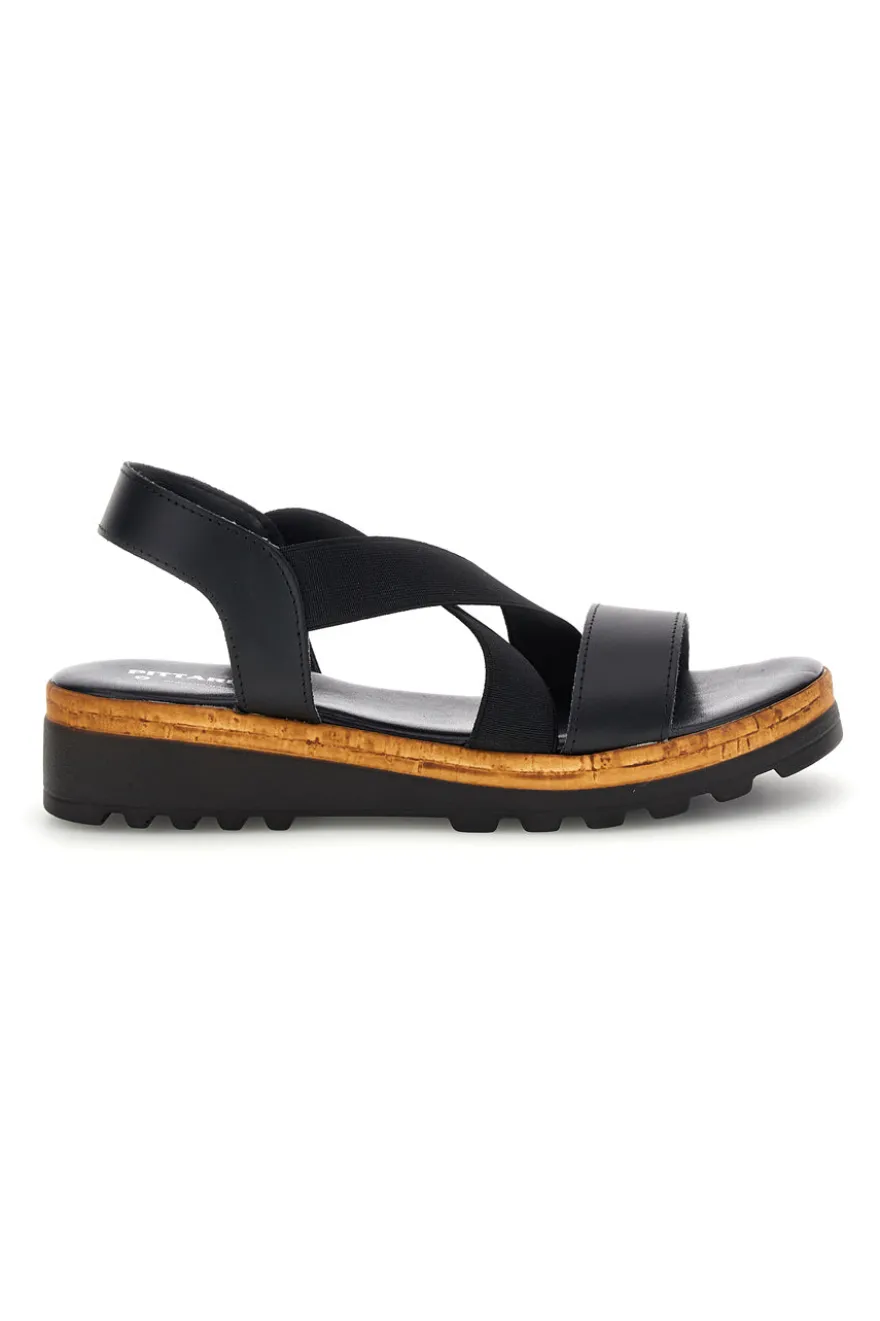 Sandali neri in pelle con fasce incrociate Pittarello 310570811