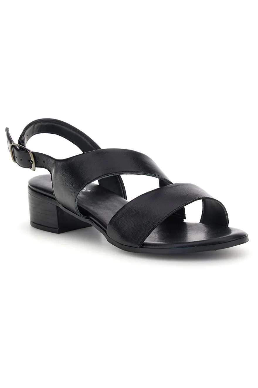 Sandali neri in pelle con fasce incrociate Pittarello look 243080